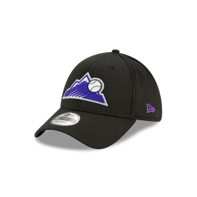 Black Colorado Rockies Hat - New Era MLB Clubhouse Collection 39THIRTY Stretch Fit Caps USA8690732